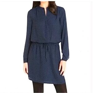 Hilary Radley Navy Blue Long Sleeve Drawstring Dress Sz L